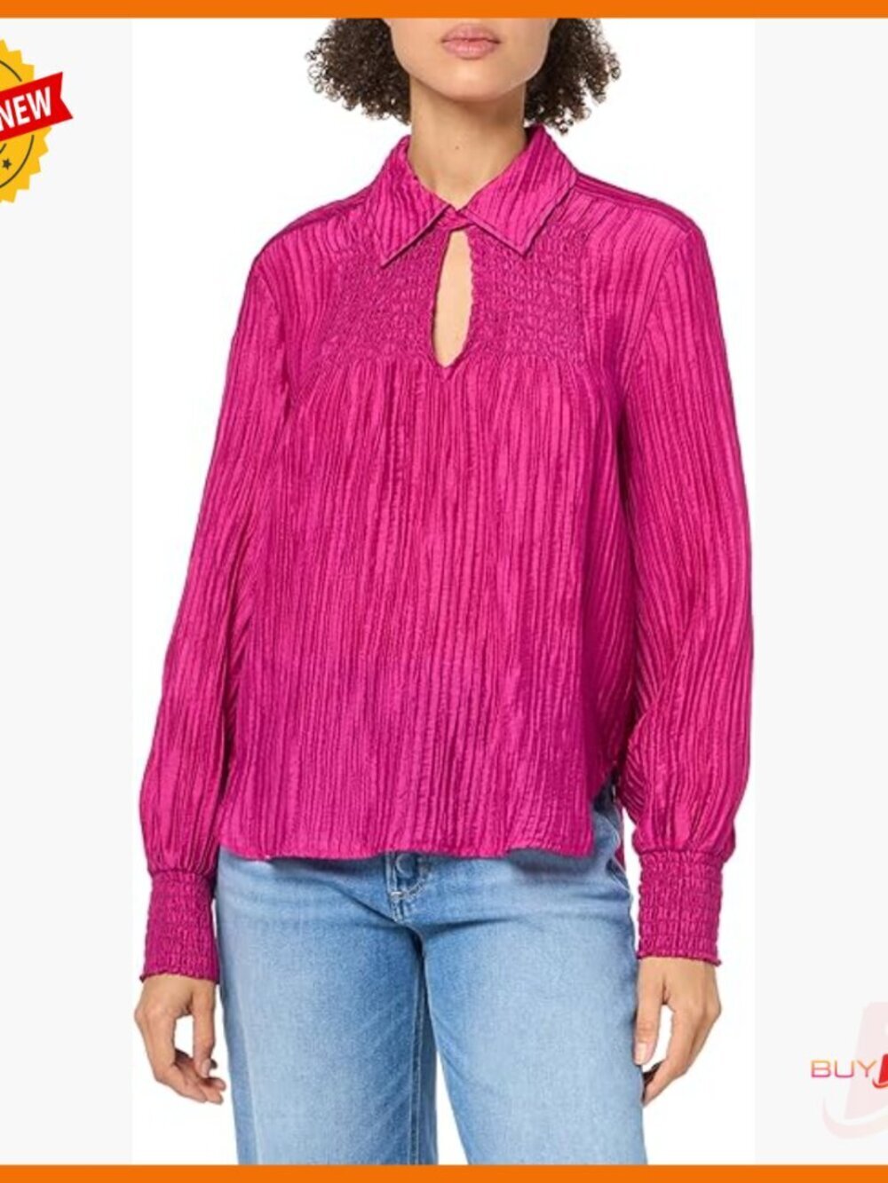 Long Sleeve Mock Neck Blouse, Rayon Nylon Textured Fabric, Smocked Details